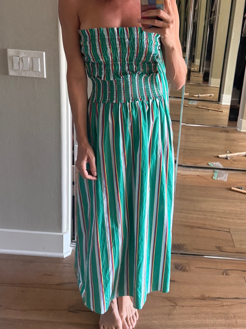 Hill House green Vertical Stripe Smocked Maxi Skirt and matching top - Picture 3 of 9